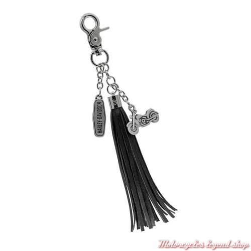 Porte clés à franges et charms Harley-Davidson, simili cuir noir, 4541