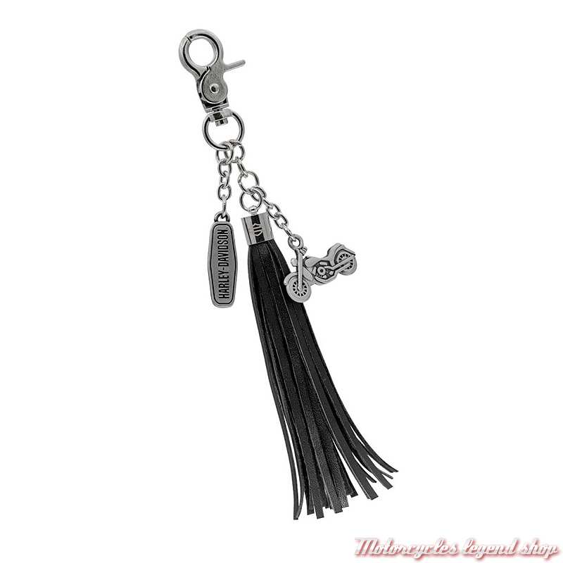 Porte clés à franges et charms Harley-Davidson, simili cuir noir, 4541