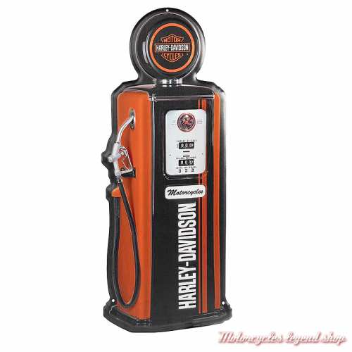 Plaque métal Gas Pump Harley-Davidson, faconné, orange, noir, 48 cm, HDL-15568 