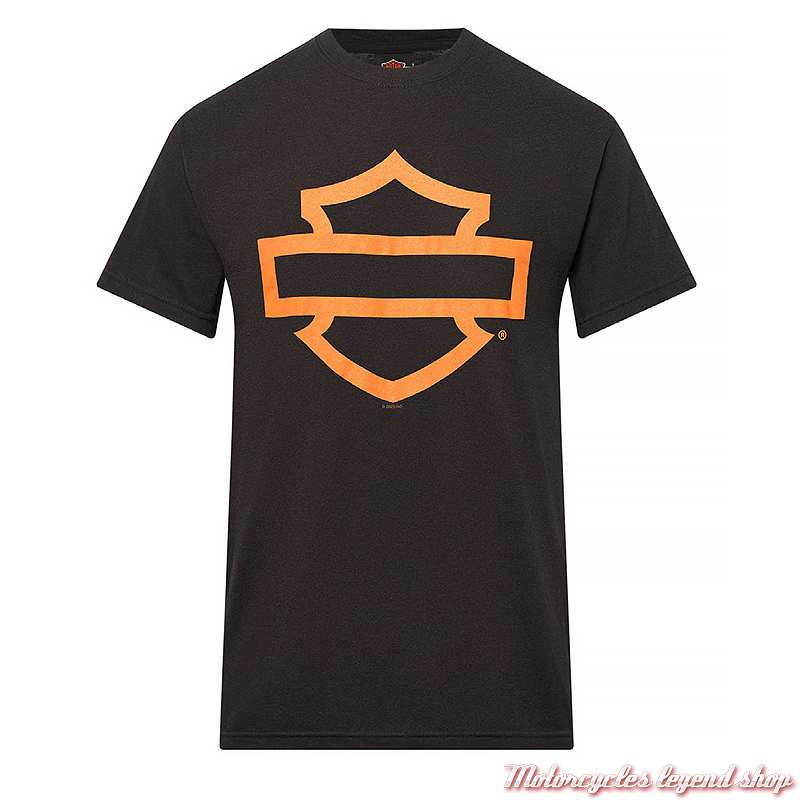 Tee-shirt Open Bar & Shield orange Harley-Davidson Quimper Bretagne, homme noir, manches courtes, coton, 40291841