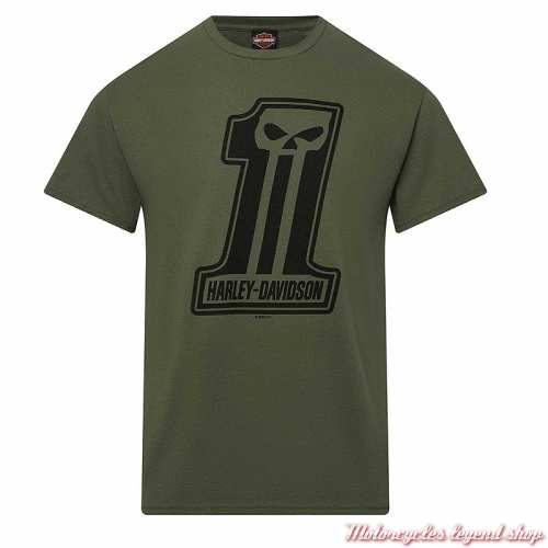 Tee-shirt Dark Trait Military Harley-Davidson Quimper Bretagne, homme kaki, manches courtes, coton, 40291843