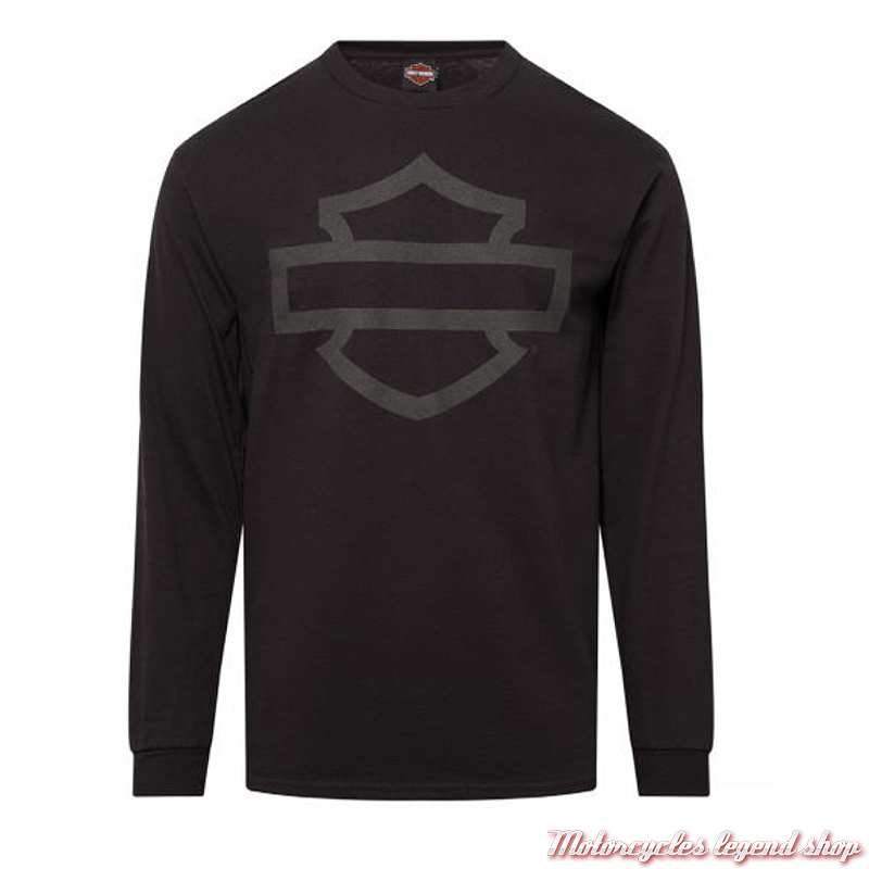 Tee-shirt Open Bar & Shield noir Harley-Davidson homme Quimper Bretagne, homme noir, manches longues, coton, 40291850