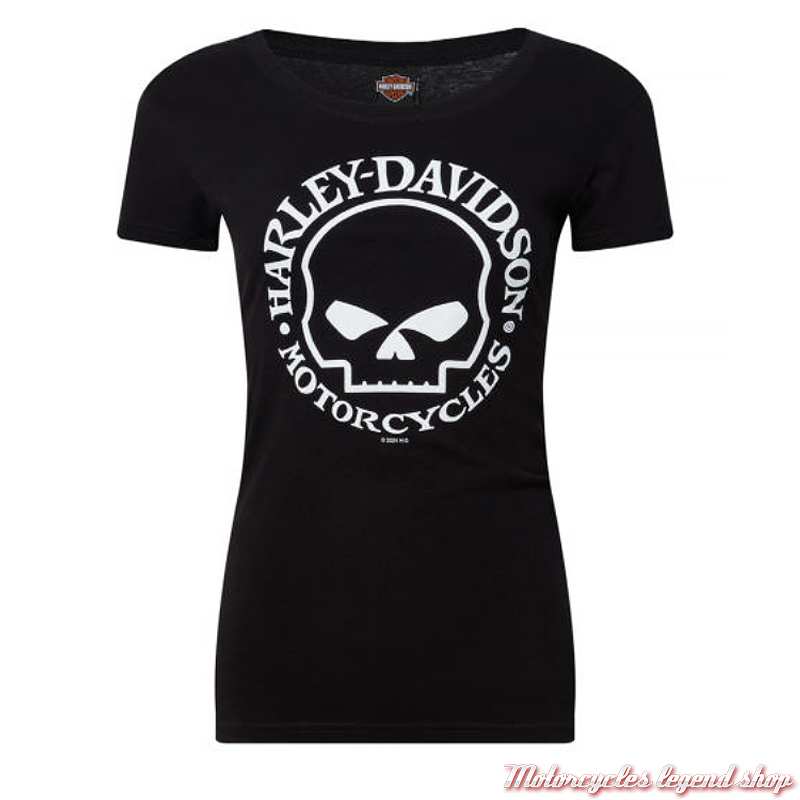 Tee-shirt Willie G Skull Harley-Davidson Quimper Bretagne, femme, noir, manches courtes, coton, 40291575
