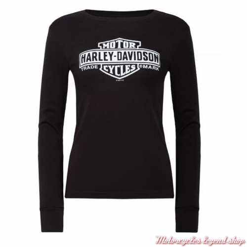 Tee-shirt Elongated Bar & Shield Harley-Davidson Quimper Bretagne, femme, noir, manches longues, coton, 40291578 