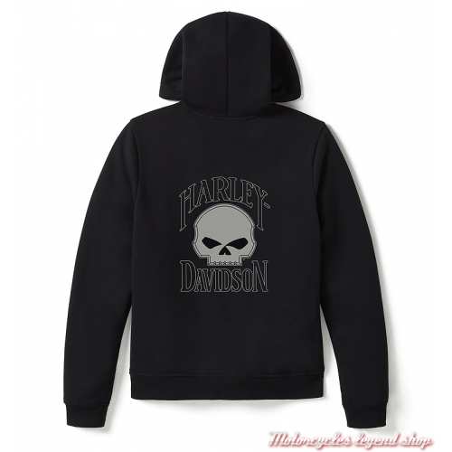Sweatshirt Skull Willie G Harley-Davidson femme, zippé, à capuche, noir, dos, 99251-25VW