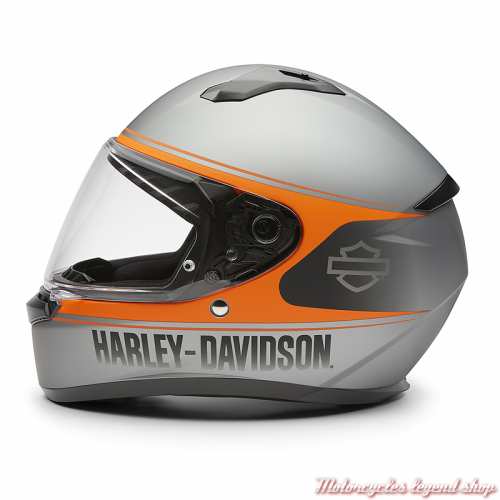 Casque integral Velo Harley-Davidson, gris mat, orange, profil gauche, 97190-25EX