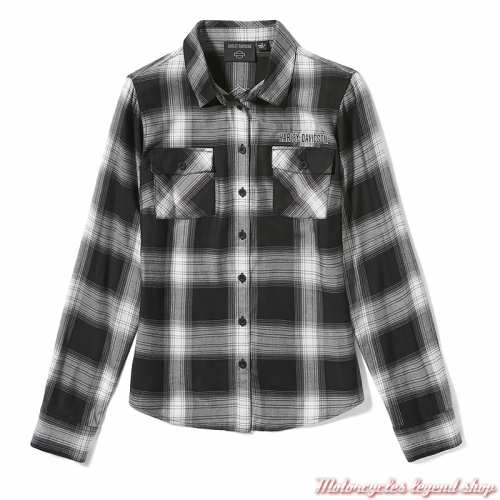 Chemise à carreaux Essential Harley-Davidson femme, noir, blanc, viscose, manches longues, 99259-25VW