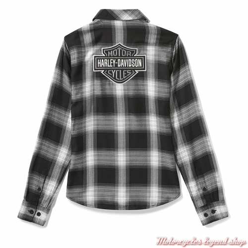 Chemise à carreaux Essential Harley-Davidson femme, noir, blanc, viscose, manches longues, dos, 99259-25VW