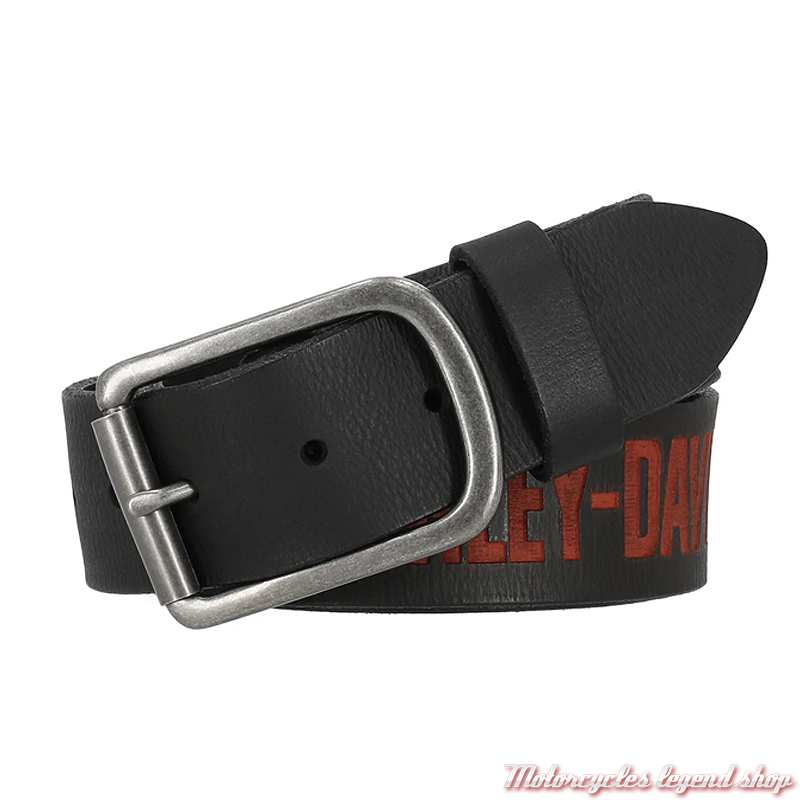 Ceinture cuir Embossed Orange Harley-Davidson homme, cuir noir, BMM077/08