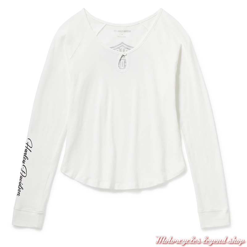 Tee-shirt Essential Bling Henley Harley-Davidson femme, blanc, manches longues, coton, 96758-25VW