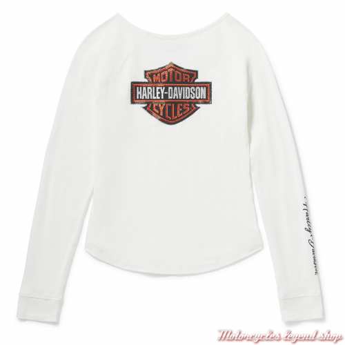 Tee-shirt Essential Bling Henley Harley-Davidson femme, blanc, manches longues, coton, dos, 96758-25VW