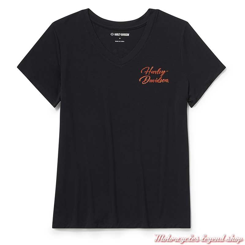 T-shirt Femme Harley-Davidson Noir - Taille M - Col V - Occasion Très Bon état