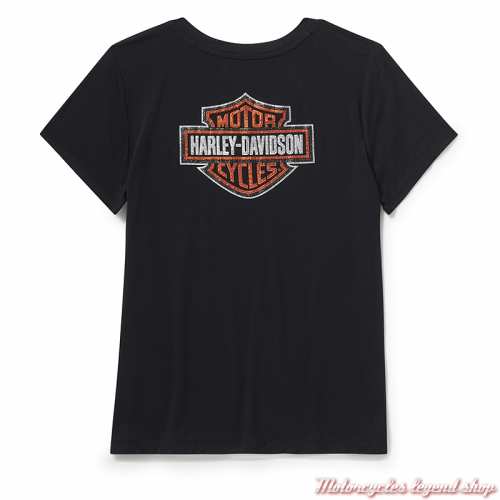 Tee-shirt Essential Bling Harley-Davidson femmenoir, manches courtes, col V, rayon, dos, 96767-25VW