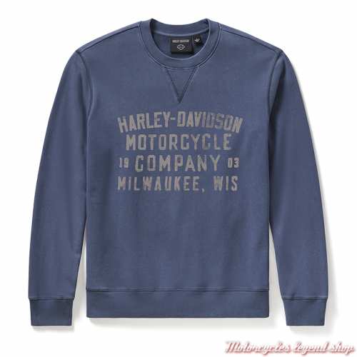 Sweatshirt Washed Crewneck blue Harley-Davidson homme