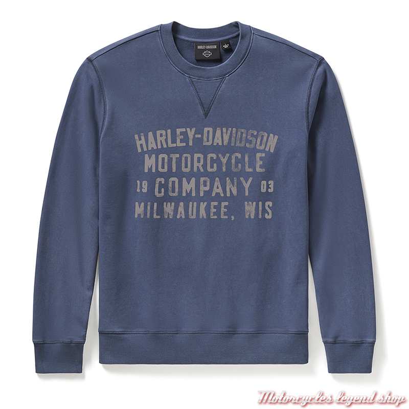 Sweatshirt Washed Crewneck blue Harley-Davidson homme, col rond, coton, bleu, vintage, 96711-25VM