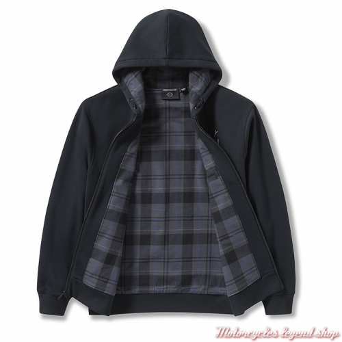 Sweatshirt zippé Bar &amp; Shield noir Harley-Davidson homme, à capuche, doublé plaid, coton, intérieur, 96783-25VM