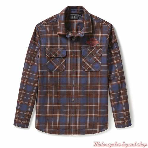 Chemise Plaid marron Harley-Davidson homme, marron, bleu, manches longues, coton, 96804-25VM