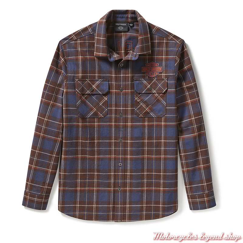 Chemise Plaid marron Harley-Davidson homme, marron, bleu, manches longues, coton, 96804-25VM