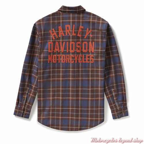 Chemise Plaid marron Harley-Davidson homme, marron, bleu, manches longues, coton, dos, 96804-25VM
