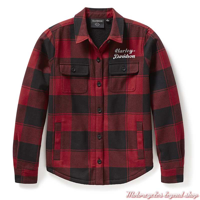Surchemise à carreaux Sherpa Harley-Davidson femme, noir et rouge, coton, 96854-25VW