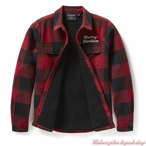 Surchemise à carreaux Sherpa Harley-Davidson femme, noir et rouge, coton, intérieur, 96854-25VW
