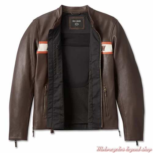 Blouson cuir Victory Lane II Harley-Davidson homme, marron, homologué CE, intérieur, 98001-23EM