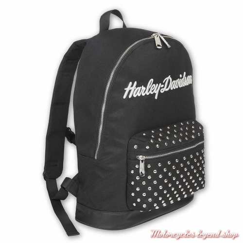 Sac à dos Classic Harley-Davidson femme, polyester noir, clous déco, 90830