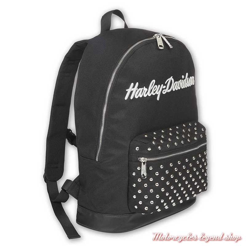 Sac à dos Classic Harley-Davidson femme, polyester noir, clous déco, 90830