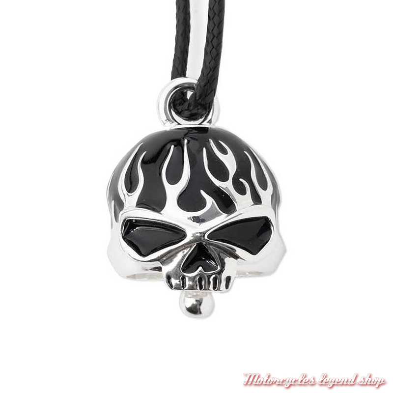 Clochette Black Flame Skull, ronde, métal argenté, Harley Davidson 34M00022