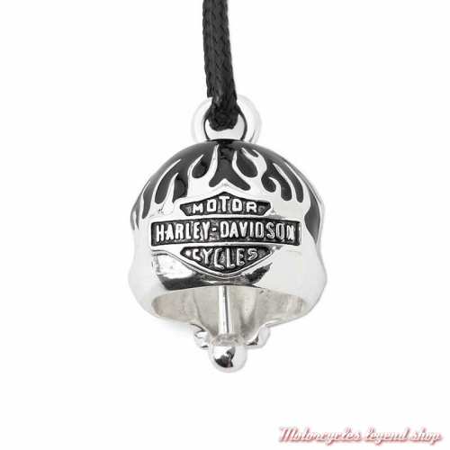 Clochette Black Flame Skull, ronde, métal argenté, Harley Davidson, dos, 34M00022