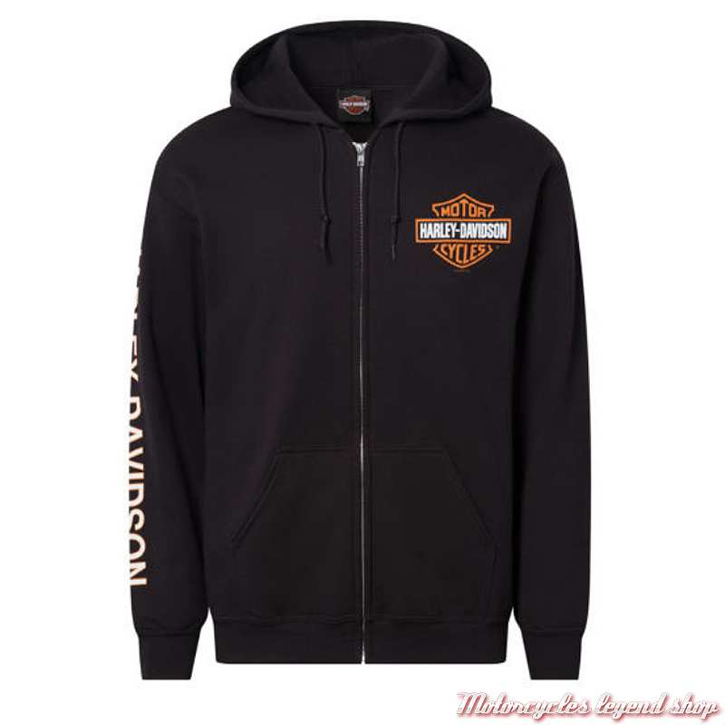 Sweatshirt zippé Bar & Shield Harley-Davidson homme, Quimper Bretagne, à capuche, noir, coton, poly, 40291566 