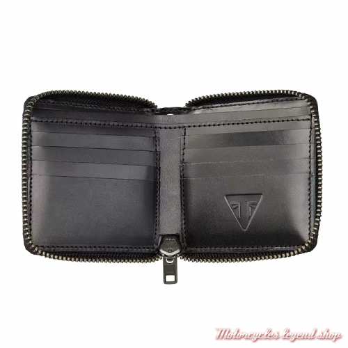 Portefeuille cuir Black Triumph 2 volets, fermeture zippée, ouvert, MACA25003