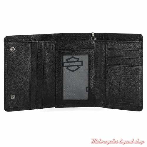 Portefeuille Medaillon Bar &amp; Shied Harley-Davidson, cuir noir, 3 volets, chaine amovible, interieur, MWM103/08