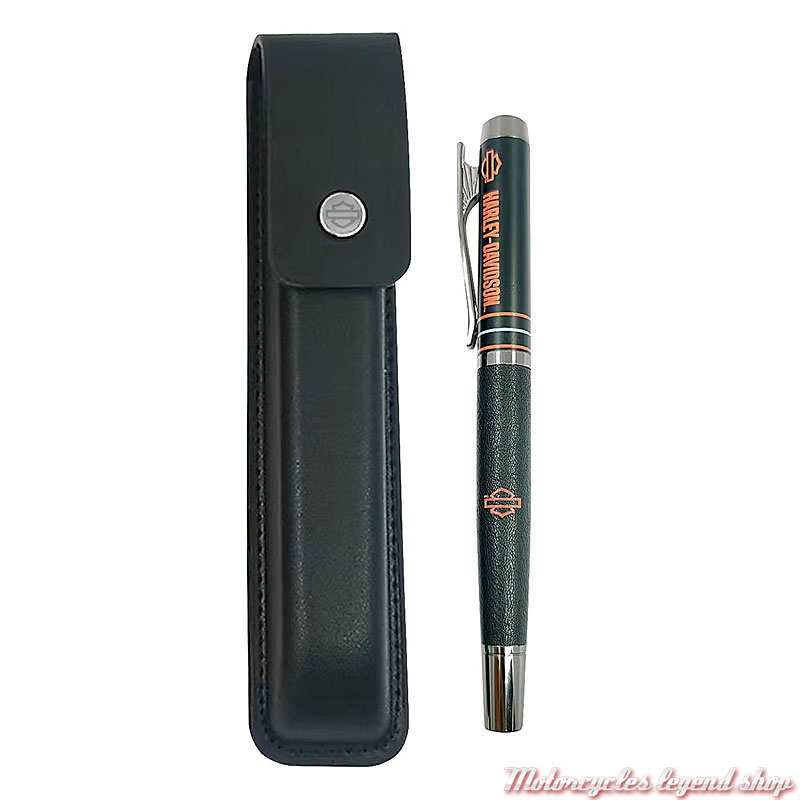 Stylo Open Bar & Shield Harley-Davidson et étui, faux cuir, noir, HDL-20130