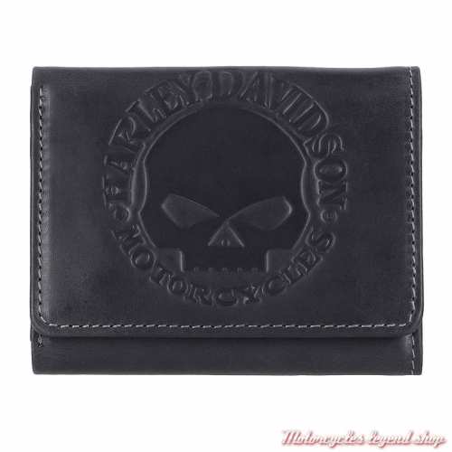 Portefeuille Skull Willie G. Harley-Davidson, cuir noir, 3 volets, MWM054/08