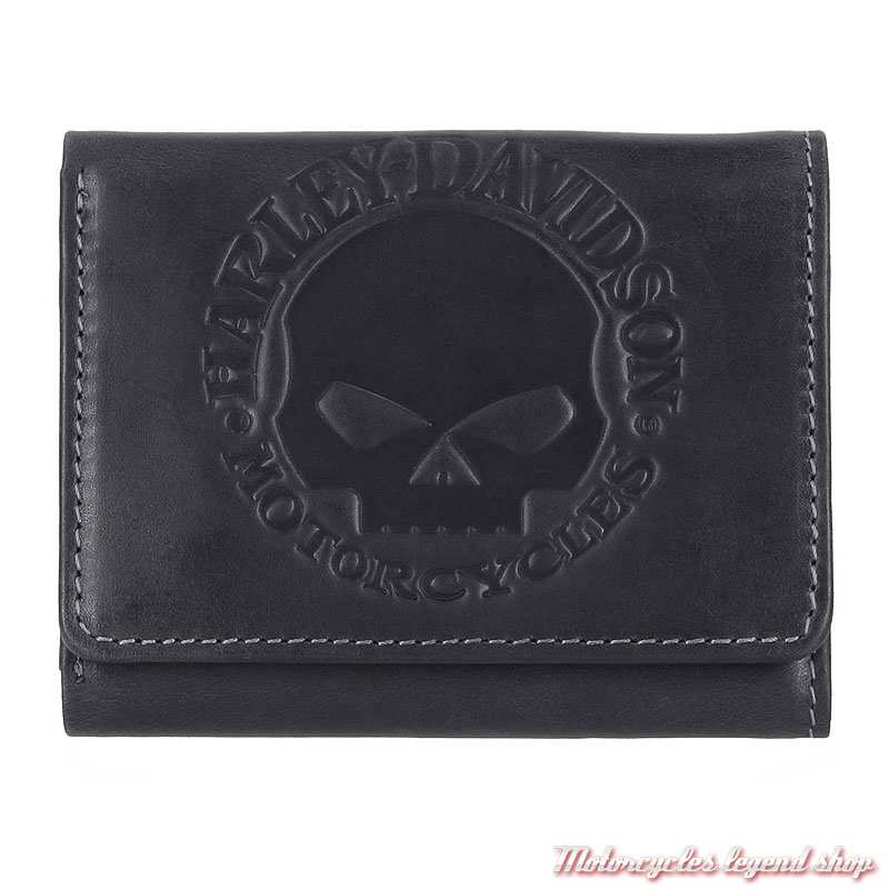 Portefeuille Skull Willie G. Harley-Davidson, cuir noir, 3 volets, MWM054/08