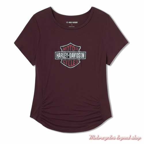 Tee-shirt Beveled Bar & Shield Bling Harley-Davidson femme, bordeaux, rayonne, manches courtes, 96845-25VW