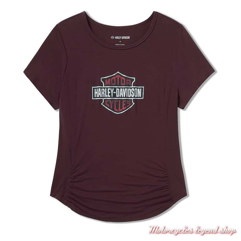 Tee-shirt Beveled Bar & Shield Bling Harley-Davidson femme, bordeaux, rayonne, manches courtes, 96845-25VW