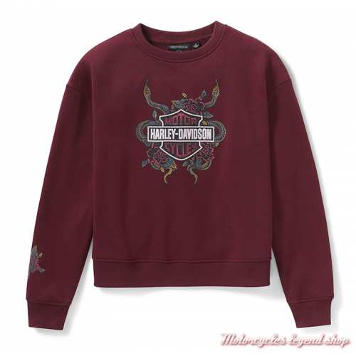 Sweatshirt Snake Rose Bling Harley-Davidson femme, col rond, bordeaux, coton, poly, 96822-25VW
