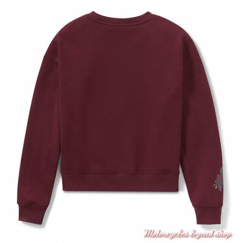 Sweatshirt Snake Rose Bling Harley-Davidson femme, col rond, bordeaux, coton, poly, dos, 96822-25VW