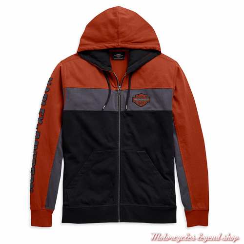 Sweatshirt Copperblock Harley-Davidson homme, zippé, à capuche, noir, orange, gris, coton, 99084-20VM