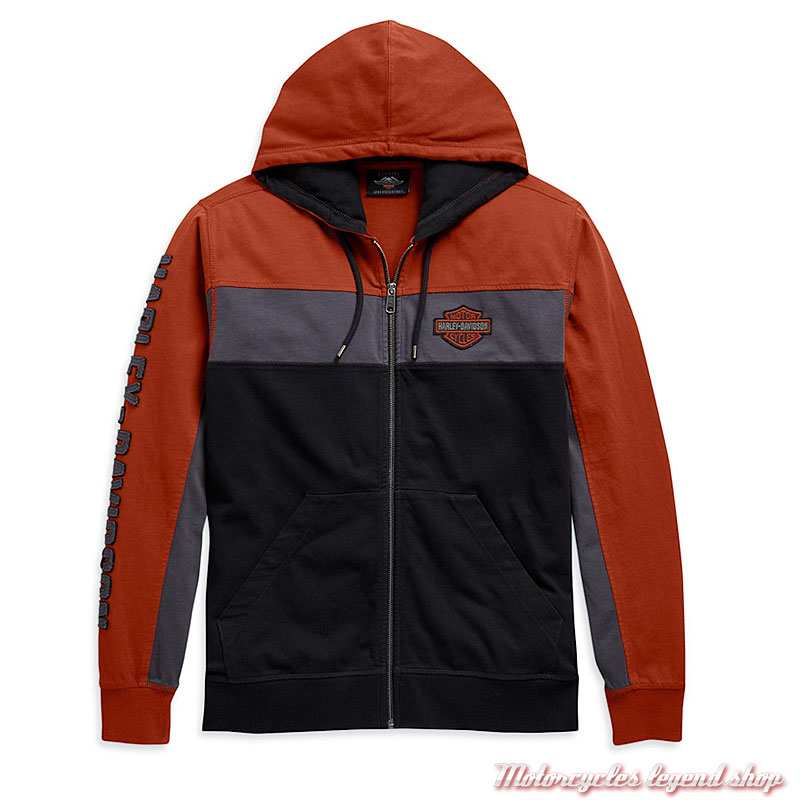 Sweatshirt Copperblock Harley-Davidson homme, zippé, à capuche, noir, orange, gris, coton, 99084-20VM