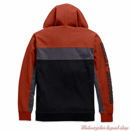 Sweatshirt Copperblock Harley-Davidson homme, zippé, à capuche, noir, orange, gris, coton, dos, 99084-20VM