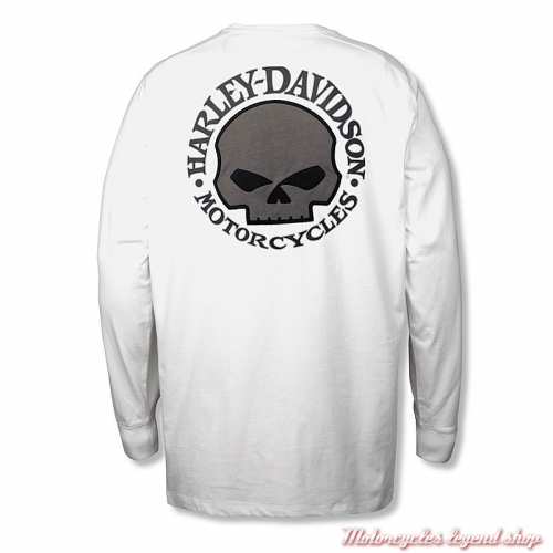 Tee-shirt Skull Willie G Harley-Davidson homme, blanc, manches longues, coton, dos, 99254-25VM