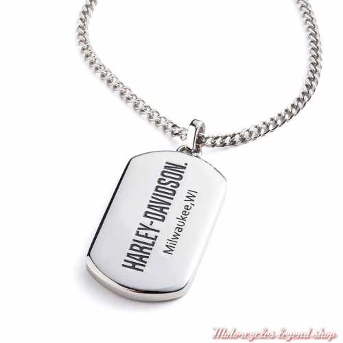 Collier Plaque Milwaukee Harley-Davidson homme, acier, medaillon, 34N00218