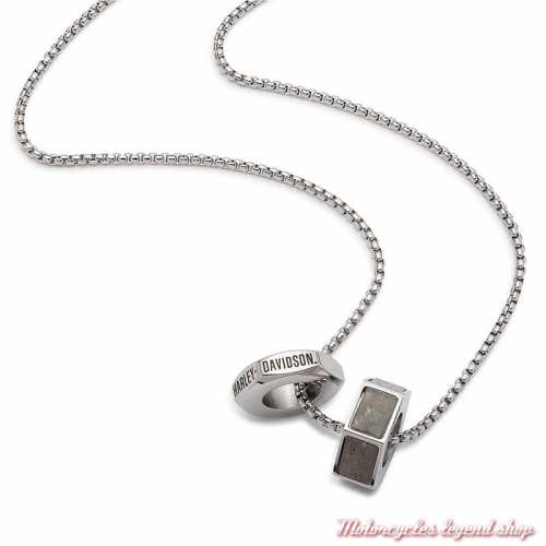 Collier Double Hexagon Harley-Davidson homme, acier, 2 anneaux écrou, détail 34N00263