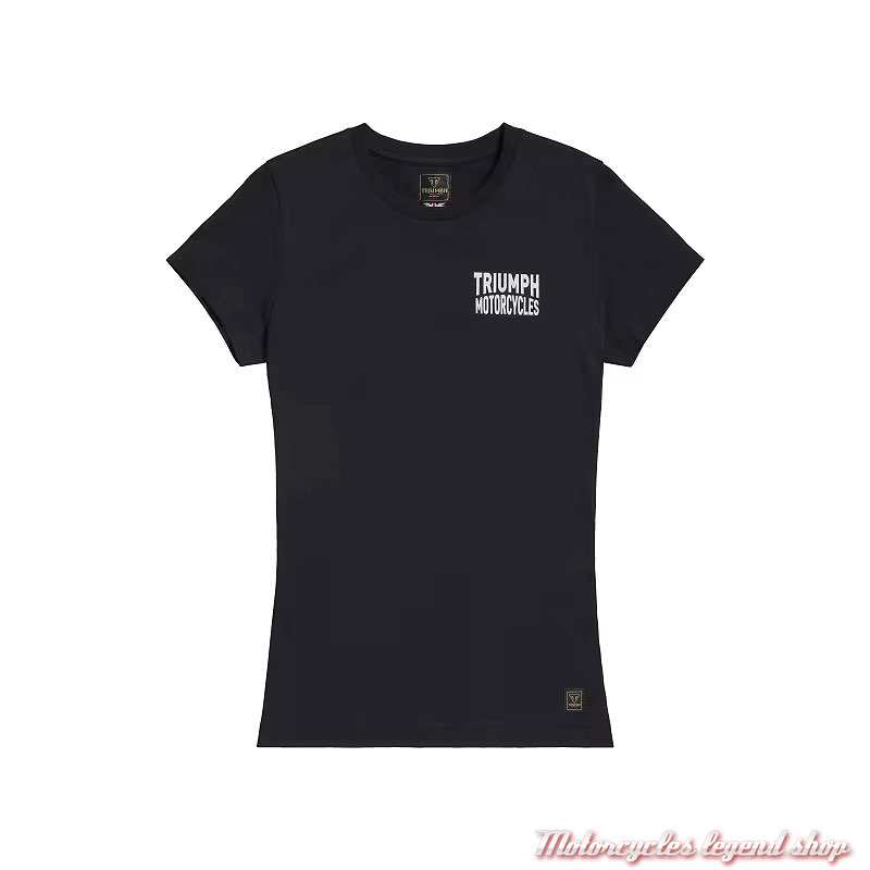 Tee-shirt Piston Rich femme Triumph, manches courtes, noir, coton, MTSS25141