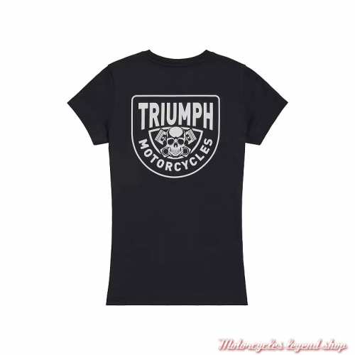 Tee-shirt Piston Rich femme Triumph, manches courtes, noir, coton, dos, MTSS25141