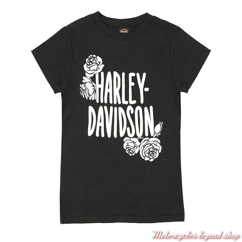 Tee-shirt Roses Harley-Davidson fille, noir, manches courtes, coton, 1549366