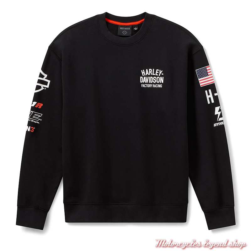 Sweatshirt Factory Racing Team Harley-Davidson unisexe, col rond, noir, coton, 96371-26VX